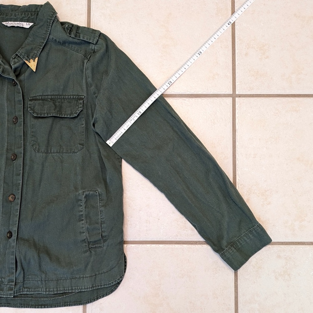 100% Cotton Vintage Y2K Bluenotes Size Large Army Button Down Shirt w Gold Metal - Picture 13 of 15